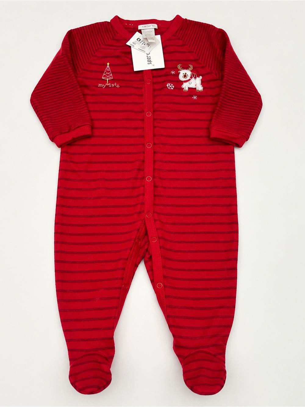 2 for $10 - NWT Onsie Christmas Savannah Red Striped Kids Footie 6M Reindeer